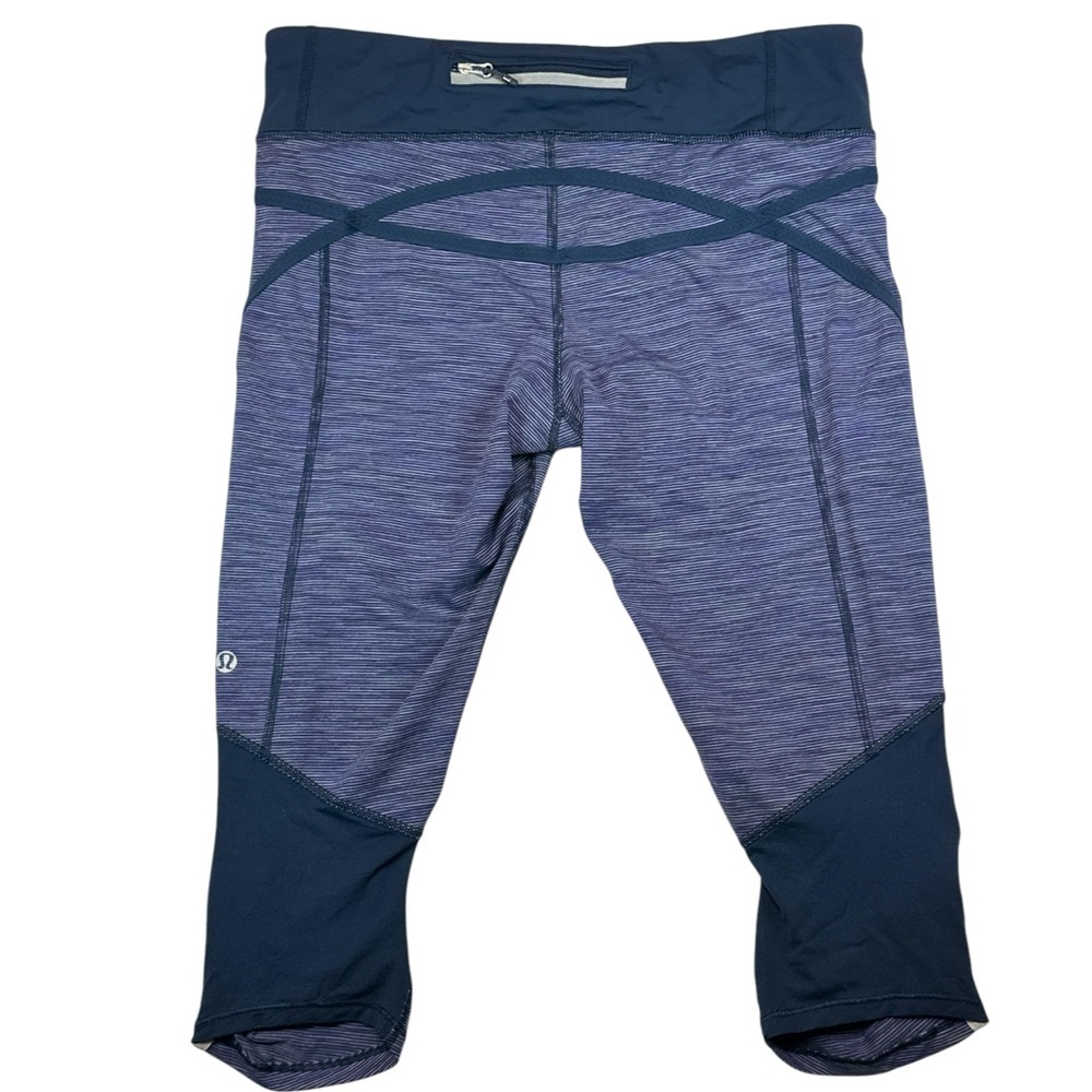 Lululemon Run Pace Capri Leggings Blue Size 8 Ruched Activewear Gymcore - Picture 5 of 12